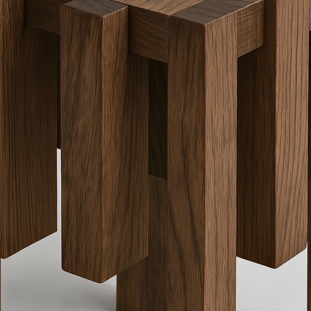 Close-up of the solid oak legs and architectural joinery of the Ordo Side Table.