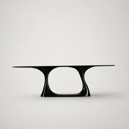 Invitation console hand-carved in high-gloss black beech by Antoine Maurice, with a large central opening