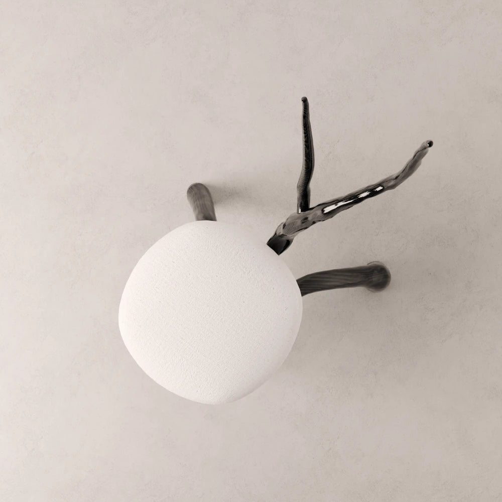 Top view of the Winter Branch Chair by Antony Gasnier, revealing its upholstered seat and sculptural branch-shaped oak structure