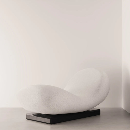 Winter Daybed in white fabric and solid oak by Antony Gasnier, shown from a three-quarter side view
