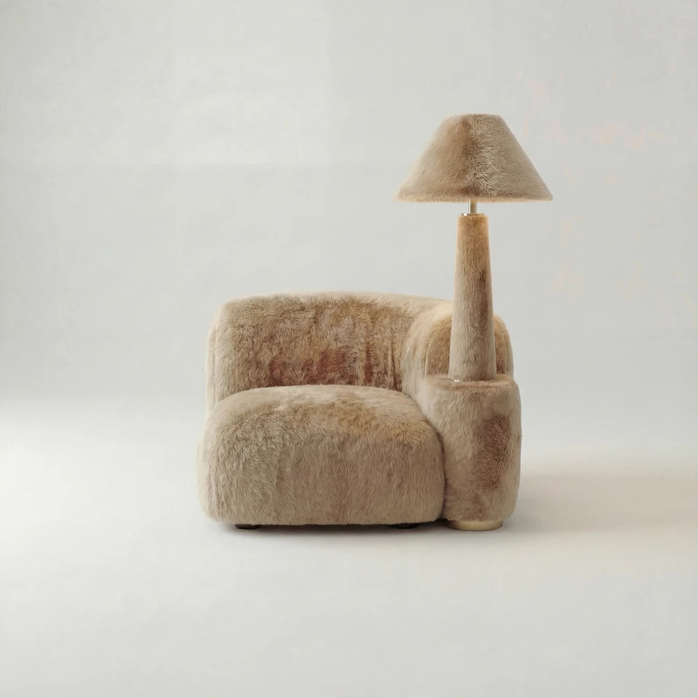 Front view of the Lamp Assise armchair by Diamant Versatile, with cream upholstery and an integrated lamp.