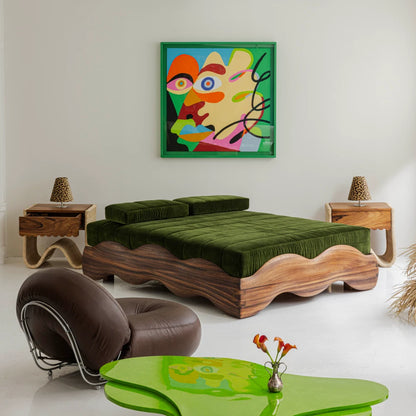 Lola Bed by Joyful Objects styled with matching nightstands in a contemporary interior