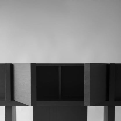 Front view of the Itooraba Sideboard Black by Sizar Alexis with both doors open, revealing its central storage compartment.